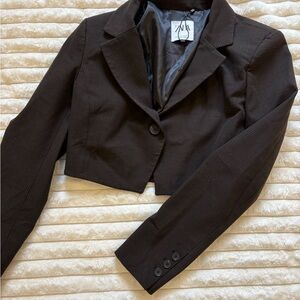 Zara Brown Cropped Plaid Blazer Jacket